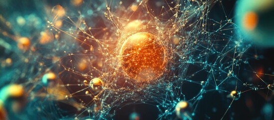 Poster - Abstract background showcasing technology and science concepts featuring a network and data system structure with interconnected elements in a 3D illustration