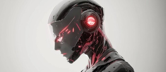 Poster - Digital AI cyborg interface isolated on neutral background 3D rendering