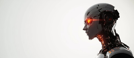 Poster - 3D rendering of a humanoid robot in profile against a white background with empty space