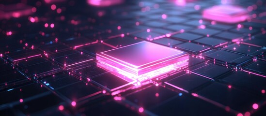 Poster - abstract dark backdrop featuring a luminous square with dynamic light patterns energy effects digita