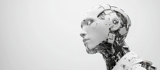 Poster - 3D visualization of a male cyborg on a white background