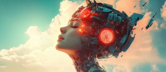 Poster - Floating mech girl 3D rendering