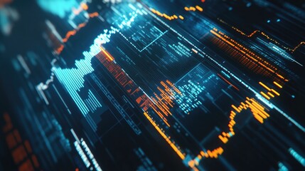 Aufkleber - Stock market chart overlaid on a computer viewed from above set against a table background Conceptualizing financial analysis and data interpretation