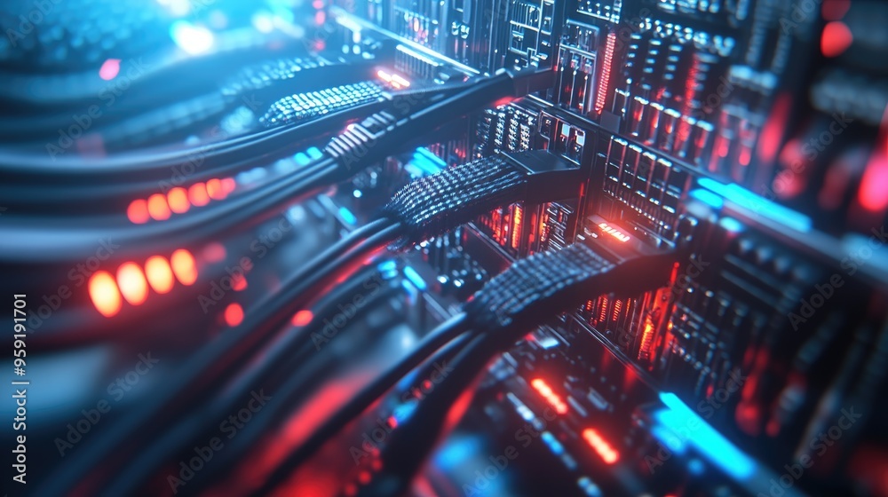 Data center featuring cables and cloud computing within a server room ...