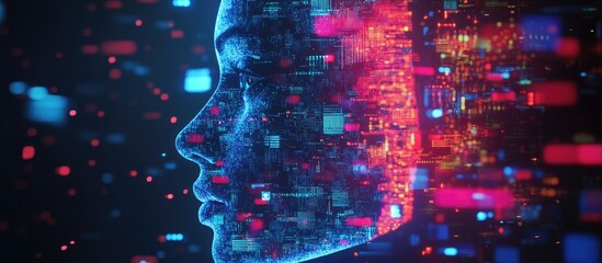 Aufkleber - human face silhouette combined with technology symbols representing themes of computer science artif