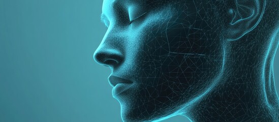 Poster - 3D representation of a human head in polygonal mesh format Computer generated imagery showcasing body scanning and human body modeling