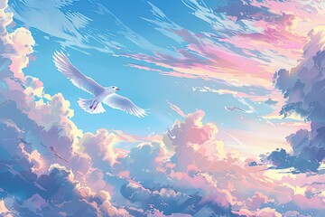 Canvas Print - Serene Flight Through Pastel Skies