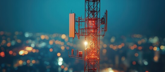 Poster - Mobile communication tower with cellular antennas providing technology for digital signal distribution for mobile network users
