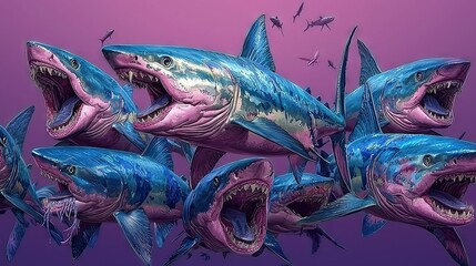   Sharks with Mouths Open