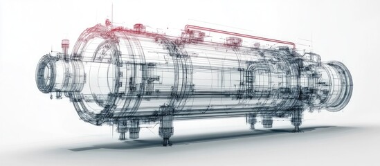 Poster - Abstract 3D metal pressure vessel illustrated in pencil on a white background Anaglyph design meant for viewing with red cyan glasses for a 3D effect