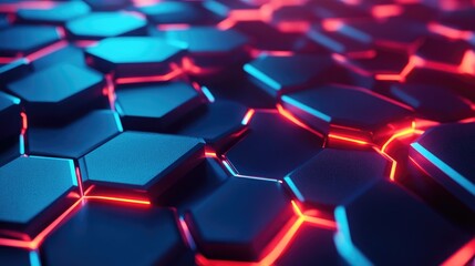 Fototapete - Contemporary abstract backdrop featuring luminous geometric lines with a blue gradient in a hexagonal shape Evokes a sense of futuristic technology