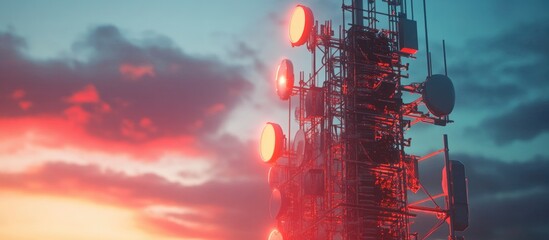 Poster - Telecommunication tower supporting 4G and 5G technology Antenna for signal transmission and cellular communication Base station for mobile phone connectivity