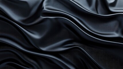 Poster - Black Wavy Carbon Textile Curtain Stylish Contemporary Artistic Elegant 3D Render Abstract Background High Quality 3D Illustration