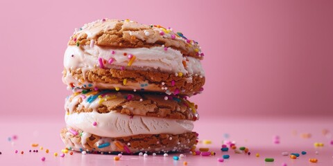 Wall Mural - Delicious ice cream sandwich featuring vanilla ice cream peanut butter cookies and sprinkles