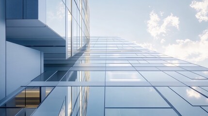 Poster - Fragmented facade of a contemporary office building showcasing glass elements viewed from a unique perspective