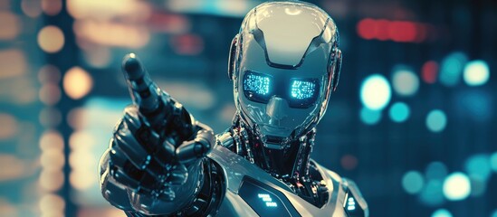Aufkleber - New year background featuring a 3D robot pointing its finger embodying the concept of AI and digital technology in an abstract cyber space metaverse environment