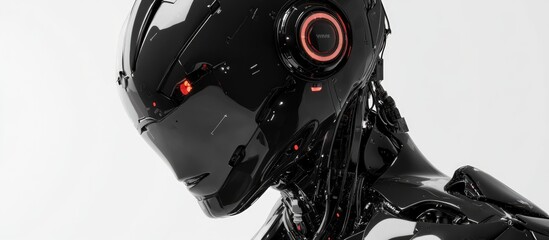 Poster - Detailed depiction of a black AI robot on a white backdrop 3D illustration with high quality rendering and computer graphics