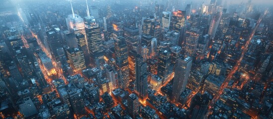 Aufkleber - Complex aerial city skyline featuring an artificial intelligence network big data concepts and a technology focused 3D illustration