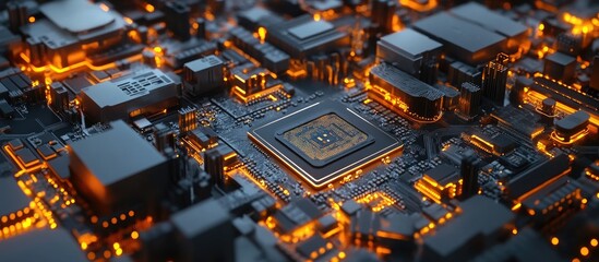 Poster - 3D illustration of a smart motherboard chip with a creative map design