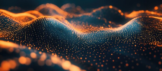 Poster - Abstract futuristic illustration of data technology featuring dots and lines on a dark background created using 3D rendering techniques