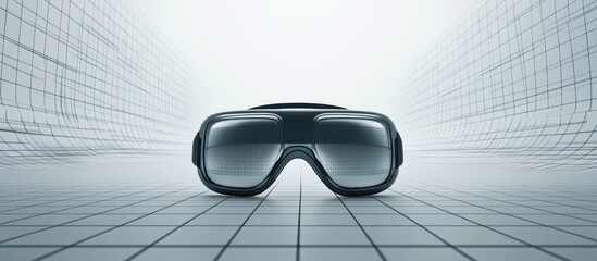Poster - Abstract gray grid background featuring a virtual reality illustration with VR glasses concept in a 3D design