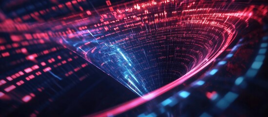 Poster - Wireless data transfer through 5G technology enables high speed internet and information exchange in an abstract digital realm 3D illustration of a large data digital funnel
