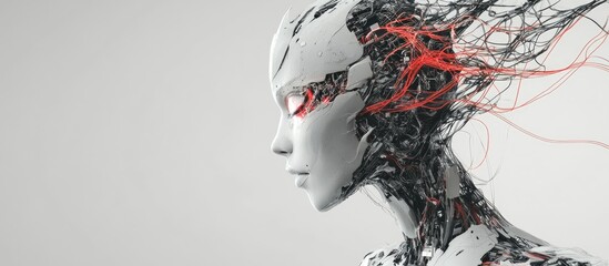 Poster - 3d rendering of a humanoid robot featuring intricate wiring set against a white background