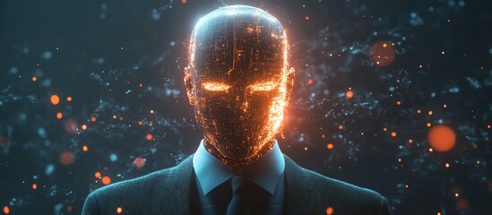 Poster - Humanoid figure in a business suit symbolizing the fusion of business and artificial intelligence