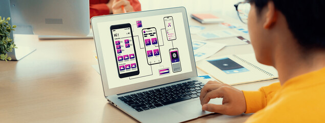 Aufkleber - panorama banner of startup ux developer or company employee design user interface or ui prototype fo