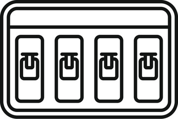 Poster - simple black and white icon of a control panel with four toggle switches showing the on position