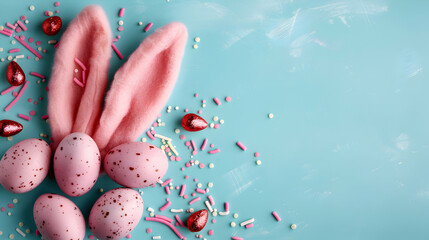 Wall Mural - Easter Sweets Concept. Top View Photo Easter