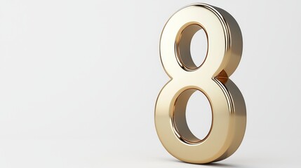 Elegant Shiny Number Eight: A Spotlight on Luxury and Modern Design in Stunning 3D Render Against a Clean Background