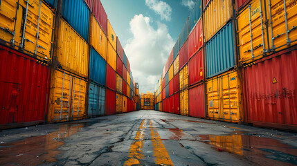 Wall Mural - Colorful Cargo Containers In A Row, Realistic Image