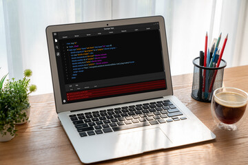 Software development programming on computer screen for modish application and program coding