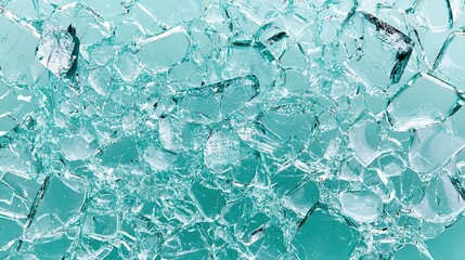 Canvas Print -   A pile of shattered glass atop a blue background, adorned with scattered ice pieces