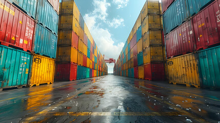 Wall Mural - Colorful Cargo Containers at a Shipping Port - Realistic Image