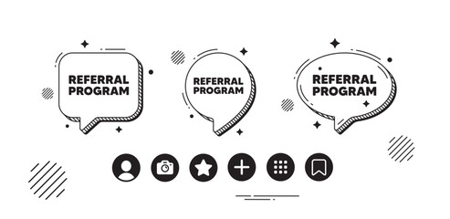 Poster - referral program tag. speech bubble offer icons. refer a friend sign. advertising reference symbol. 