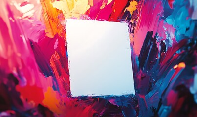 Poster - White Square Framed by Vibrant Abstract Paint Strokes