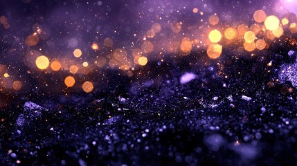   A clear photo of a vibrant purple and yellow background with sharp focus on the bokeh lights in the foreground
