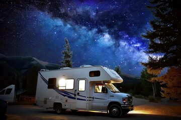 Aufkleber - a camper van parked under a starry sky camper van parked under a starry night sky ready for an adventure