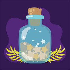 Potion bottle with stars on dark background Vector