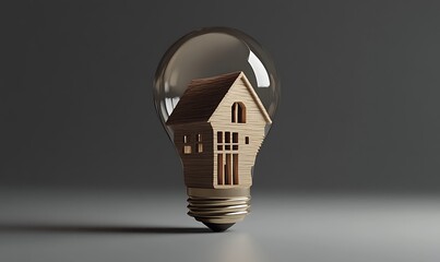 A Wooden House Encased Within a Glass Lightbulb