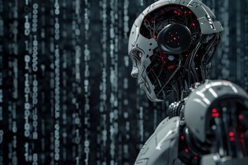 Aufkleber - a robot with a red light on his face hacker harnessing the power of artificial intelligence for their schemes