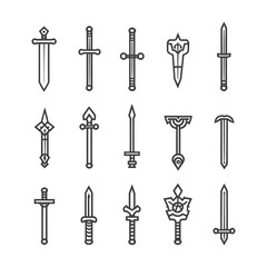 Wall Mural - A Collection of 15 Unique Sword Line Drawings