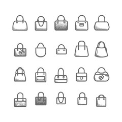 Wall Mural - A Collection of 20 Hand Drawn Handbag Icons