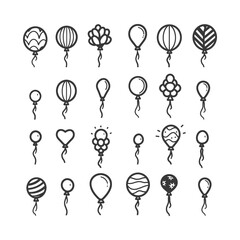 Wall Mural - Collection of Hand Drawn Balloon Icons with Different Patterns