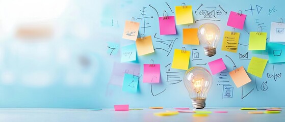 Wall Mural - a creative brainstorming session with sticky notes and diagrams, emphasizing the role of discovery i