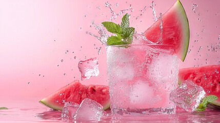 Wall Mural -  Watermelon juice with mint on the rim & a slice of watermelon