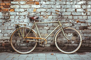 Fototapete - a bicycle leaning against a brick wall vintage bicycle leaning against a brick wall