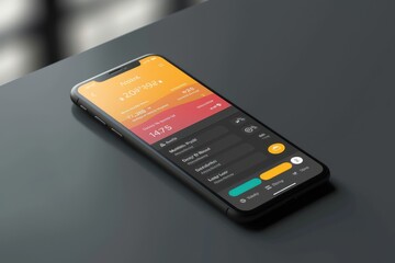 Fototapete - a person holding a cell phone in their hand Create a user interface for a budgeting and expense tracker app